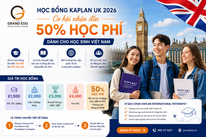 HỌC BỔNG KAPLAN UK 2026: CƠ HỘI NHẬN ĐẾN 50% HỌC PHÍ DÀNH RIÊNG CHO HỌC SINH VIỆT NAM