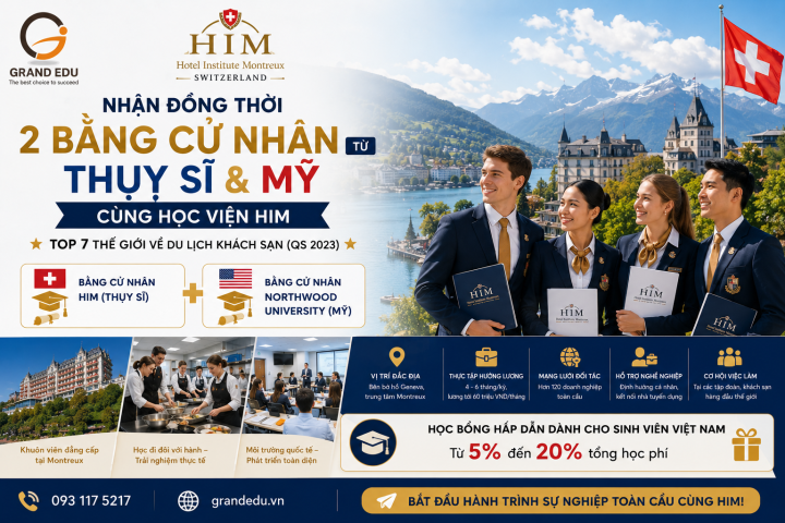 NHẬN ĐỒNG THỜI 2 BẰNG CỬ NHÂN TỪ THỤY SĨ VÀ MỸ CÙNG HỌC VIỆN HIM